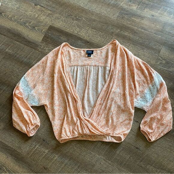 Daytrip Surplice Top Peach Floral Boho Lace Cream Small - Picture 4 of 11